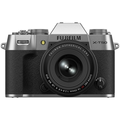 fujifilm x-t50 digital camera body + xf 16-50mm f/2.8-4.8 r lm wr lens (silver)