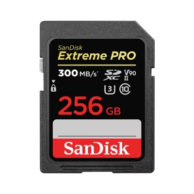sandisk extreme pro 256gb sdxc memory card 300mb/s, uhs-ii, class 10, u3, v90